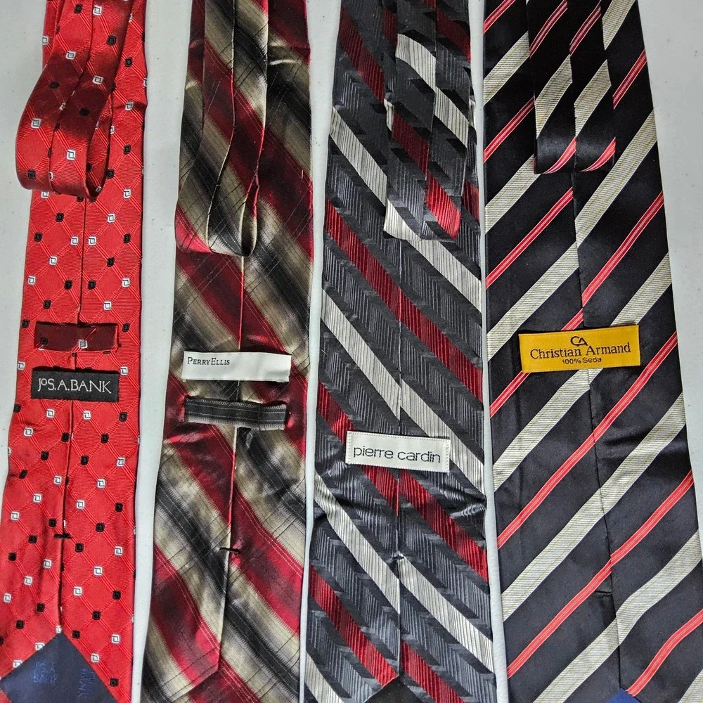 Jos A Bank Perry Ellis Pierre Cardin Ties Mens OS Red Black Striped Silk 4pc Lot